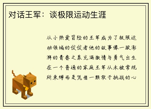 对话王军：谈极限运动生涯