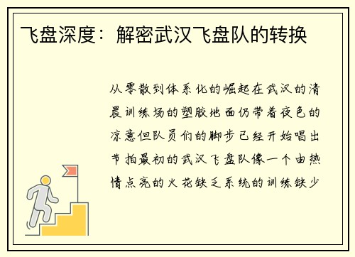 飞盘深度：解密武汉飞盘队的转换